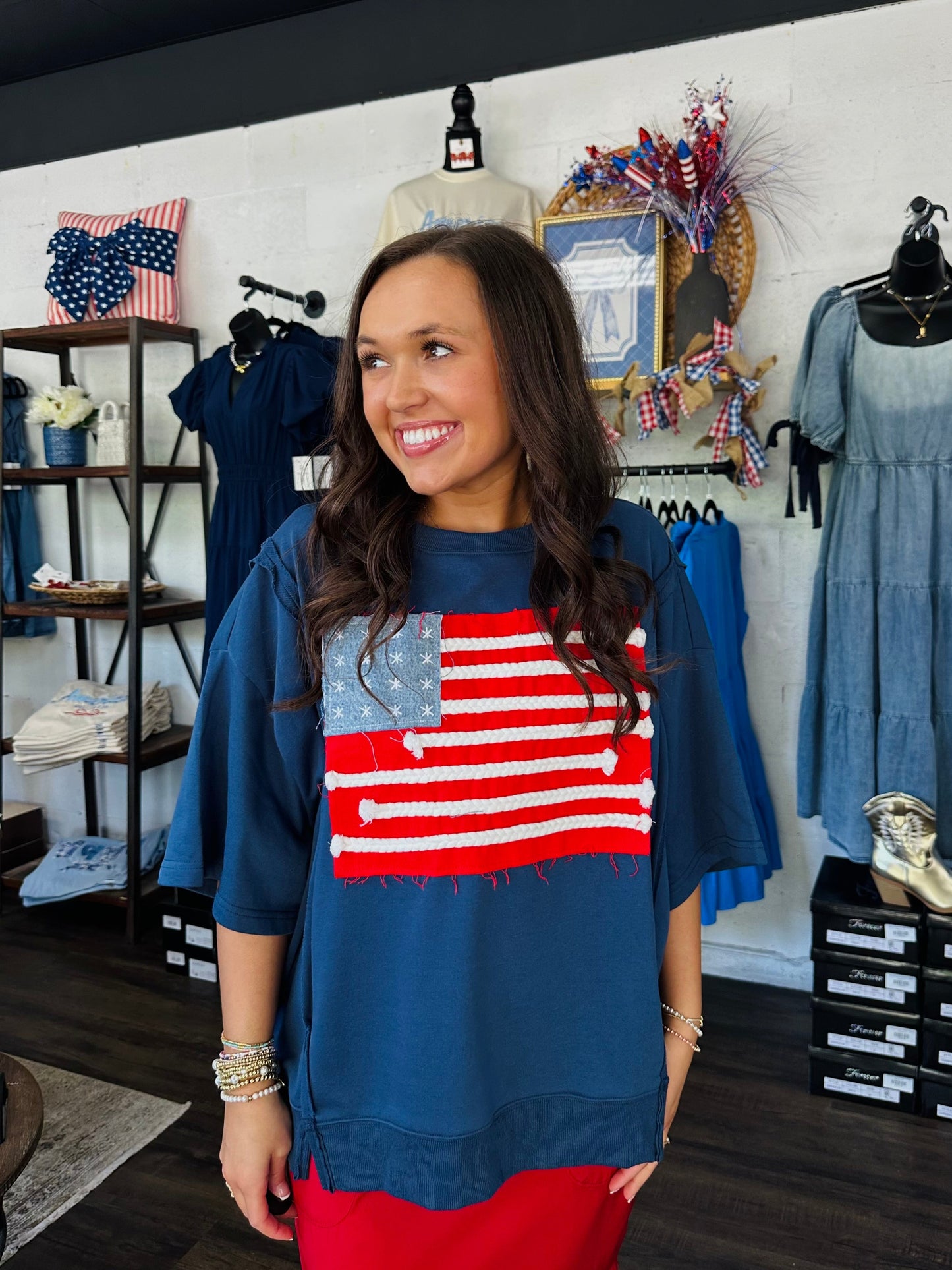 American Flag Patchwork Top