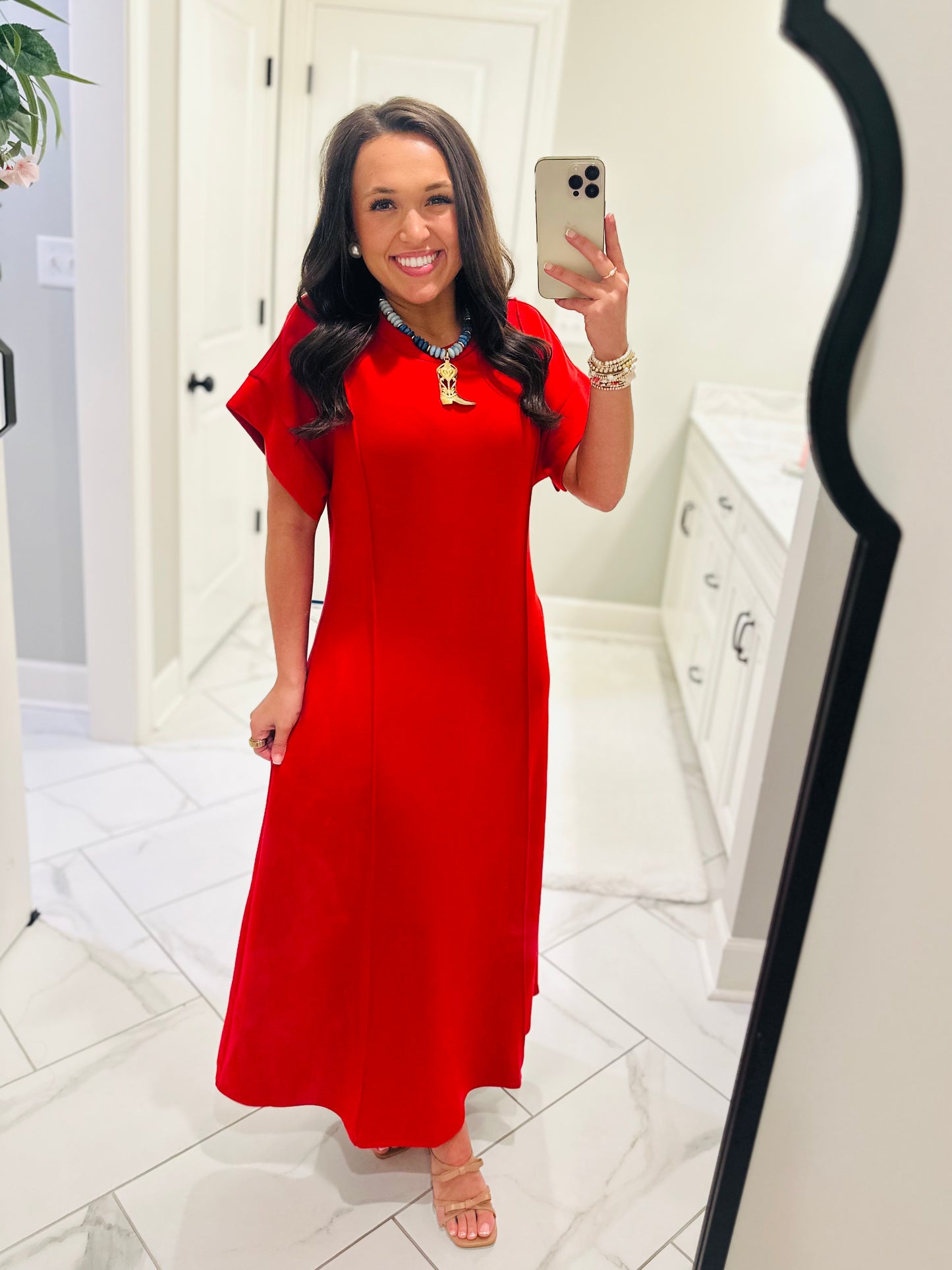 The Jess Red Knit Midi Dress