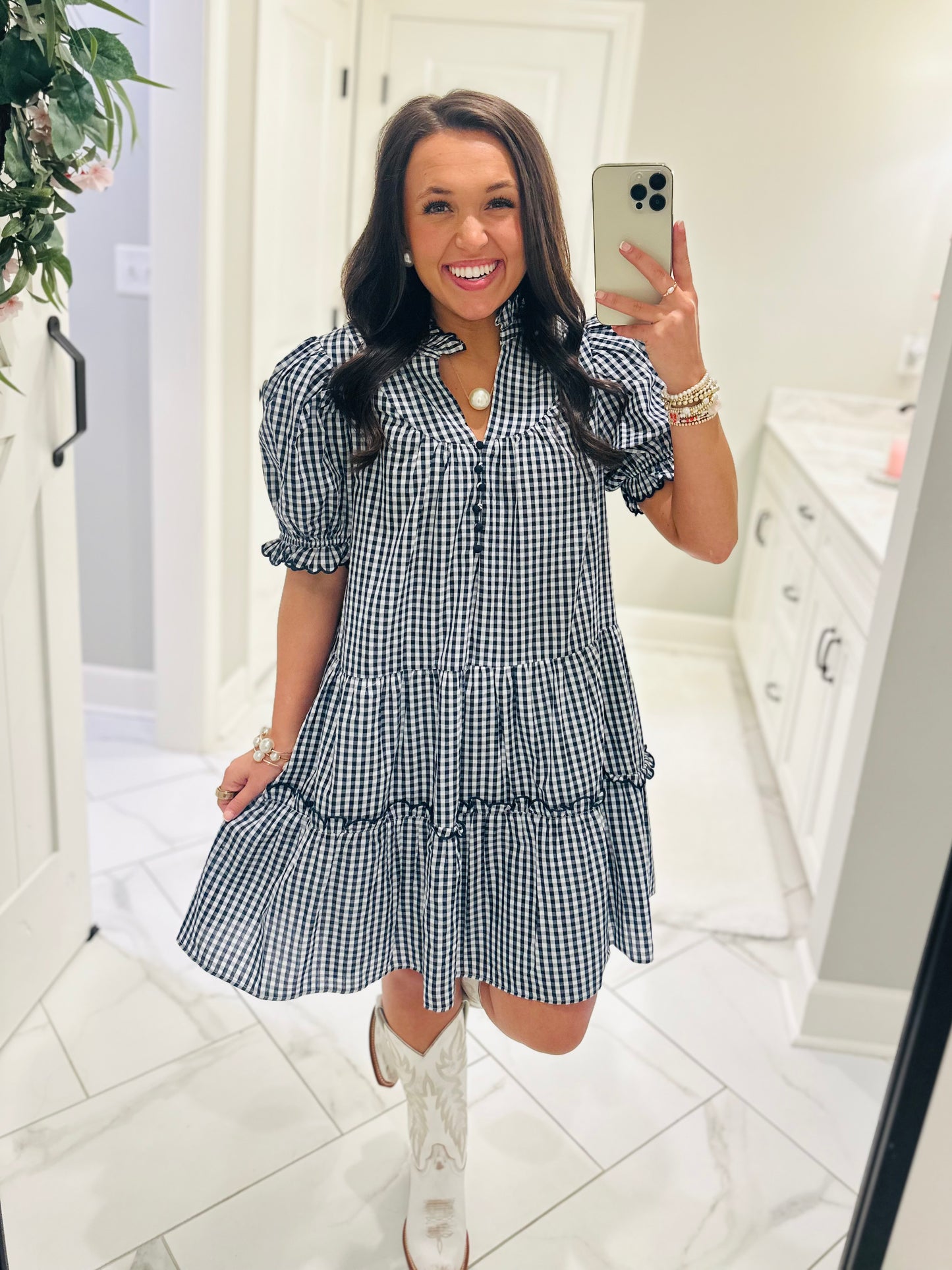 The Dixie Navy Gingham Dress