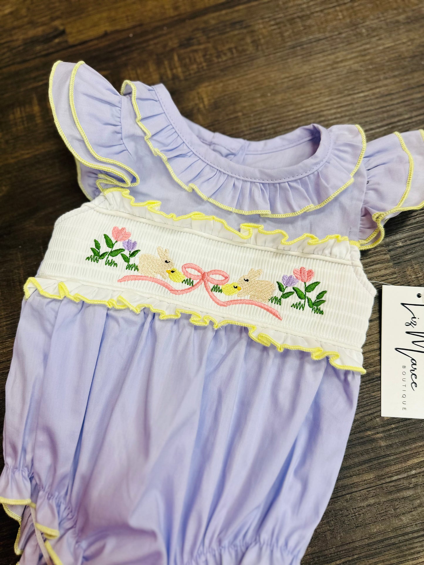 The Lavender Easter Smocked Embroidered Bubble - Infant