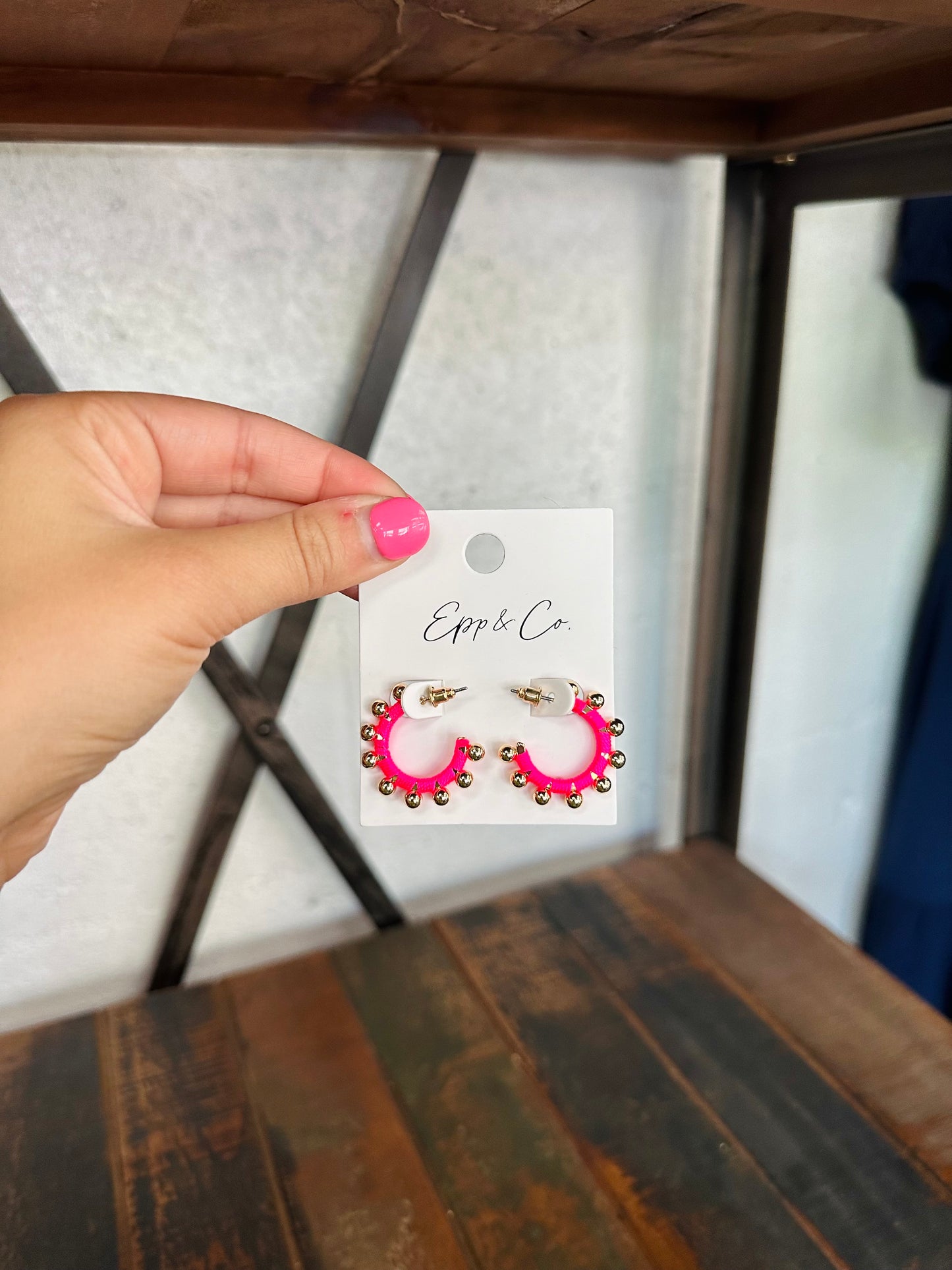 Gold and Pink Stud Hoops