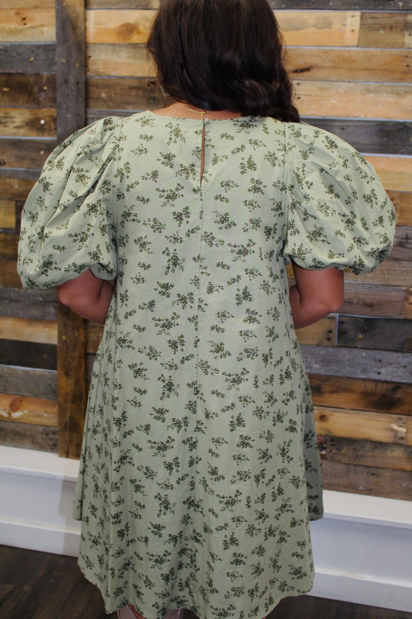 Olive Vintage Floral Print Dress