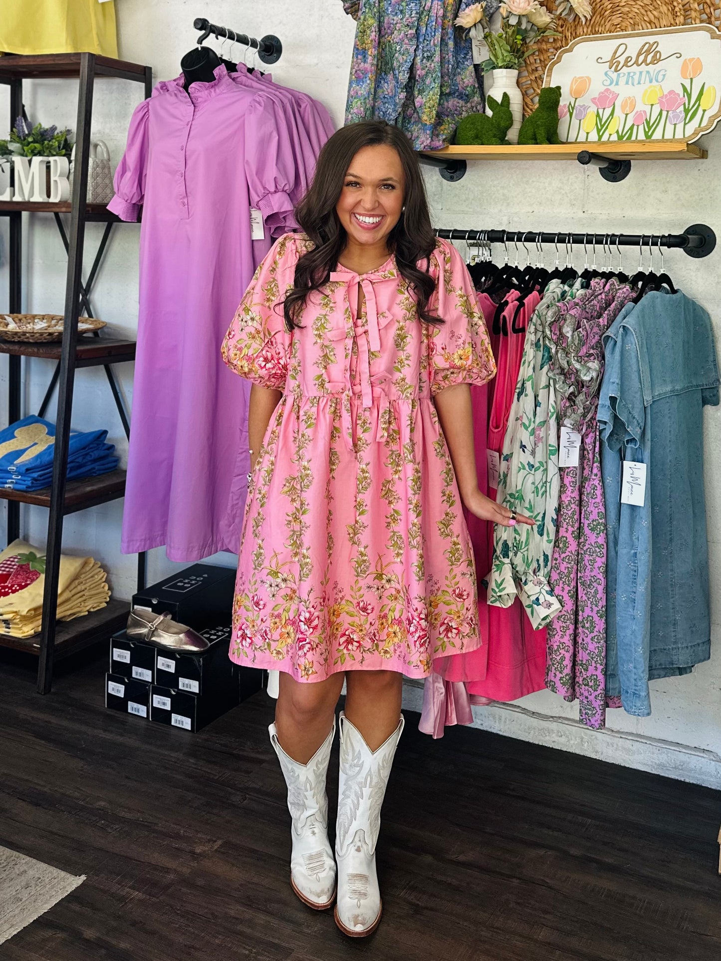 The Kate Pink Floral Bow Tie Dress