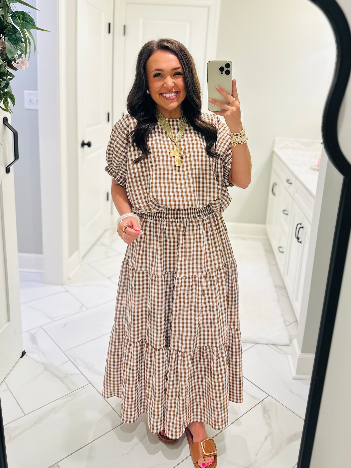The Kinsley Brown Gingham Top + Skirt Set