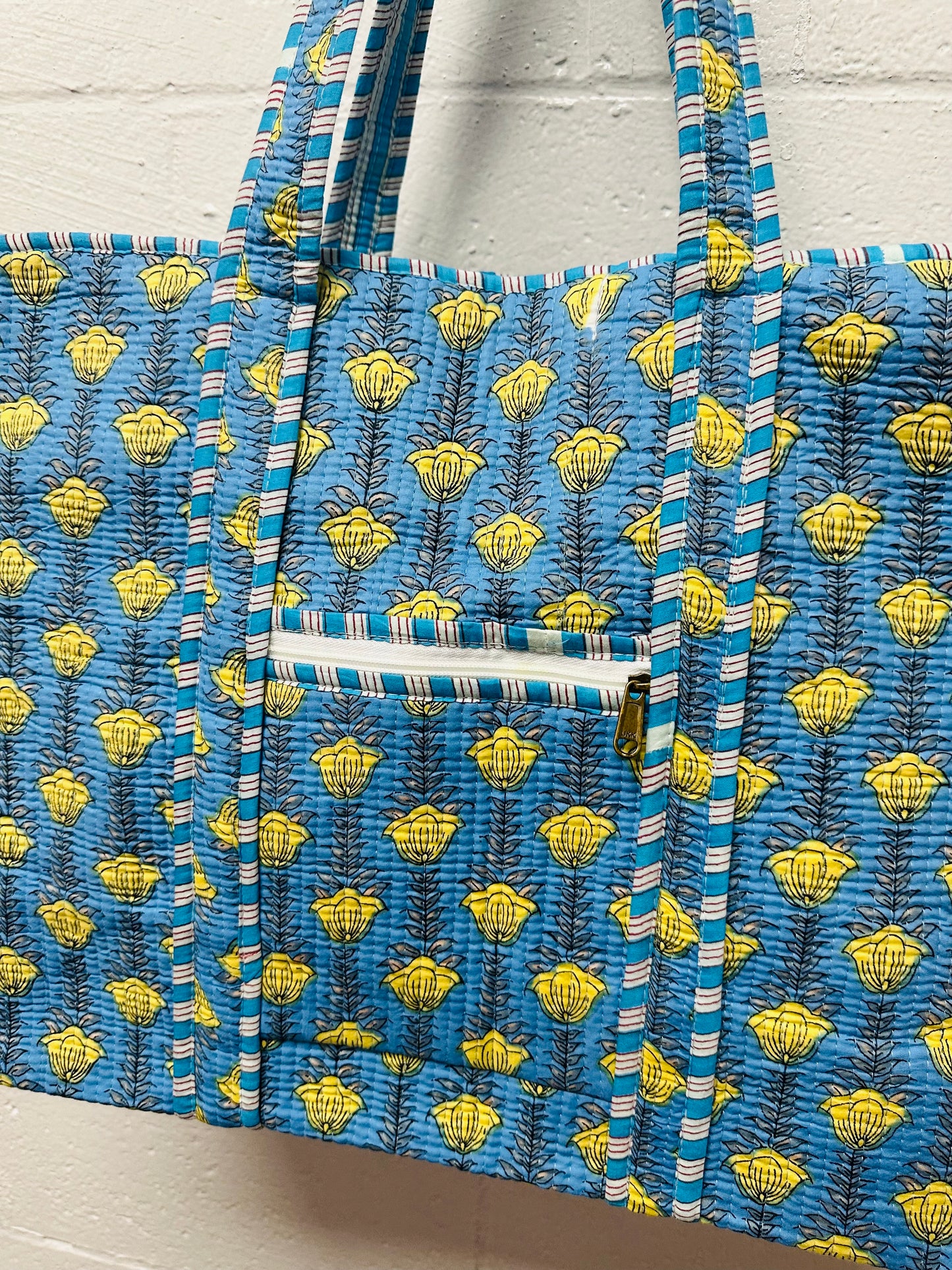 The Blue & Yellow Floral Quilted Tote Bag