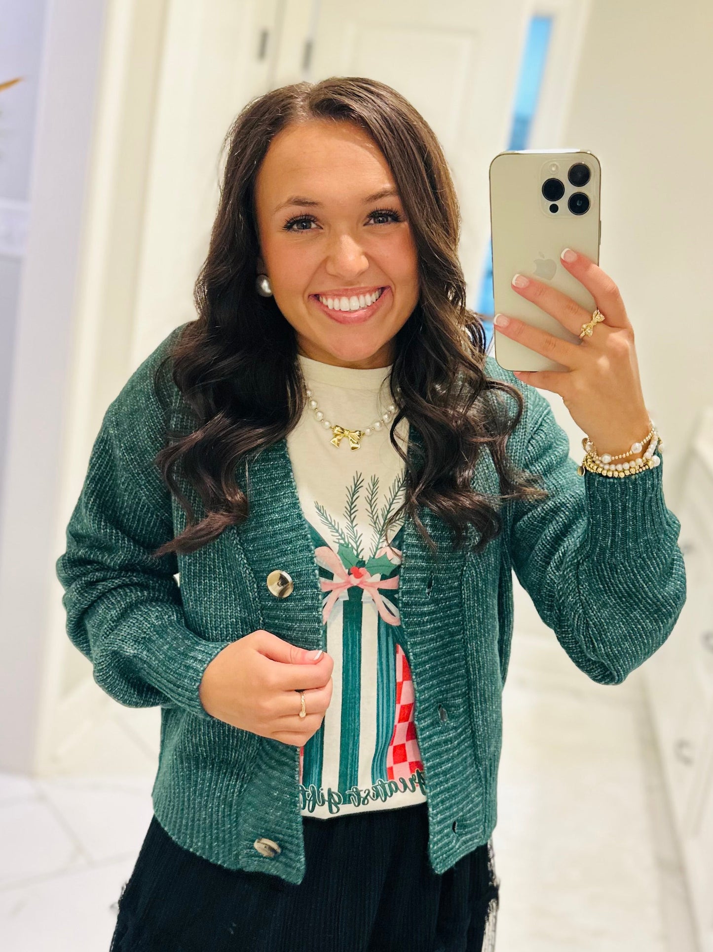 The Izzy Hunter Green Front Button Cardigan