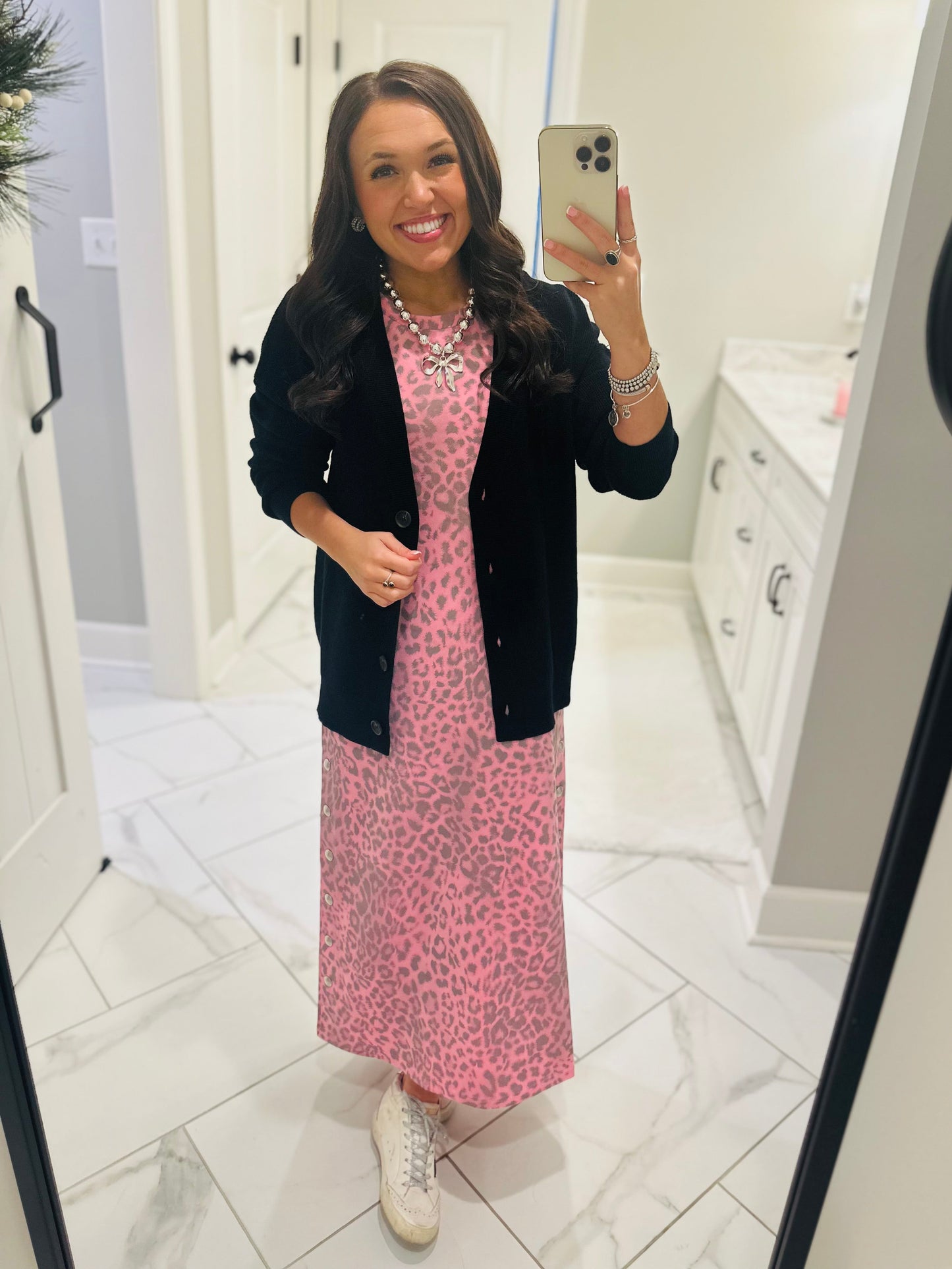 The Brooke Pink Leopard Midi Dress