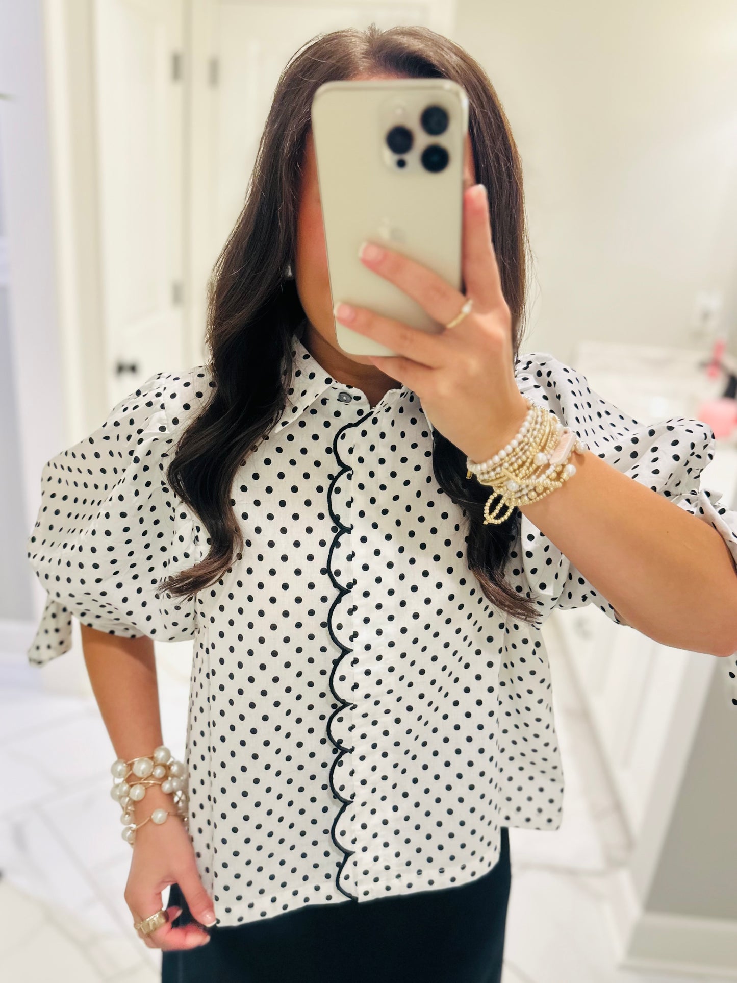 The Tess Black + White Polka Dot Top