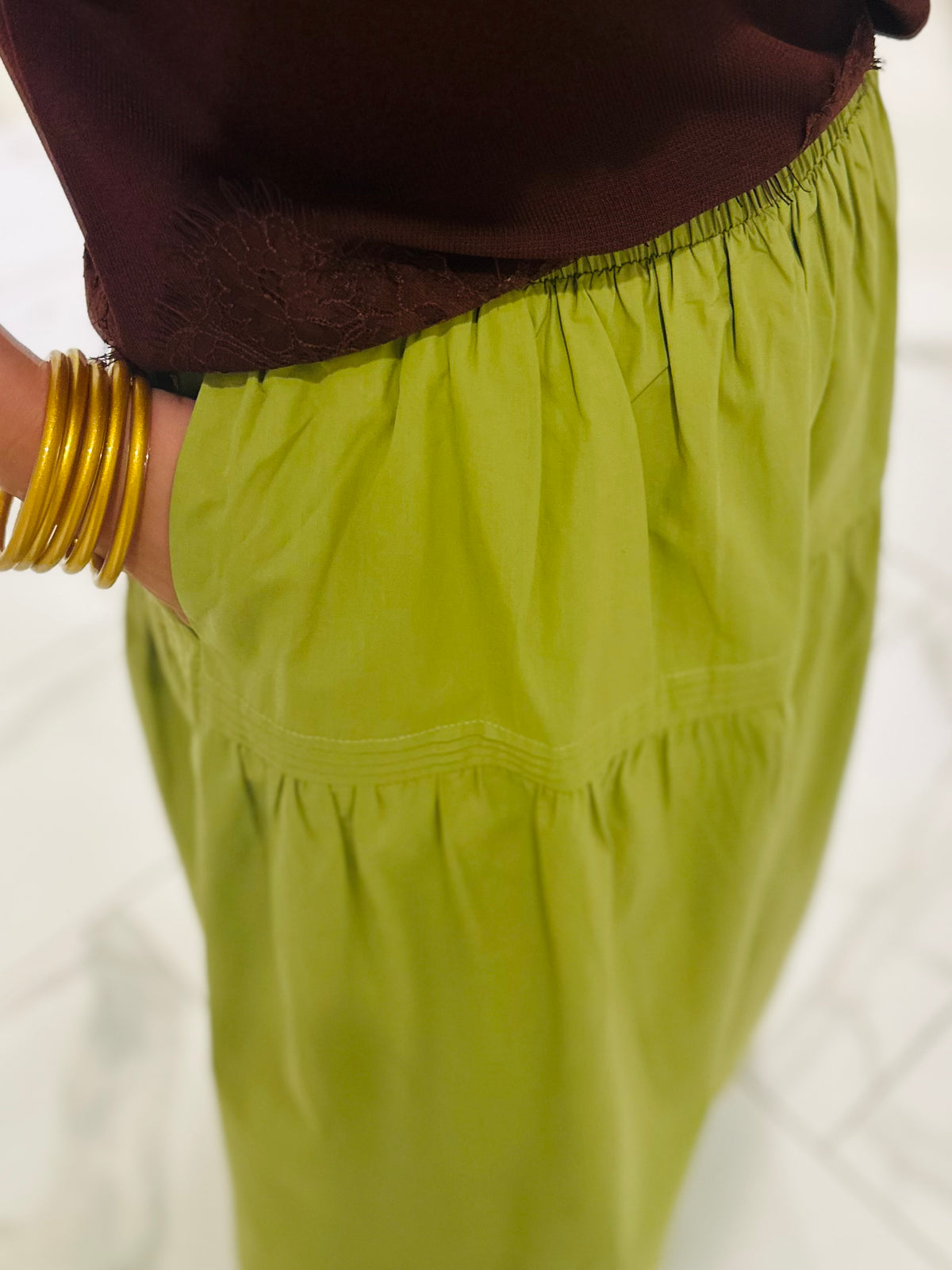The Emma Avocado Green Midi Skirt