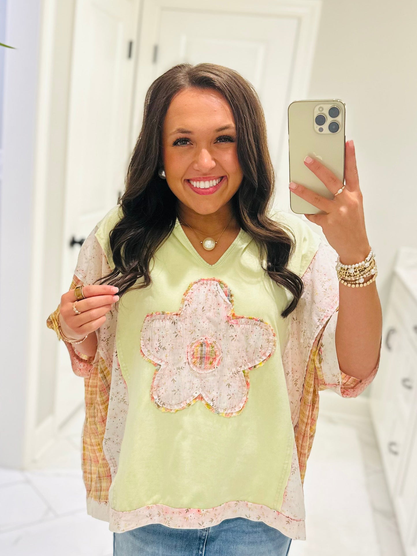 The Scarlett Lime Green Flower Patchwork Top