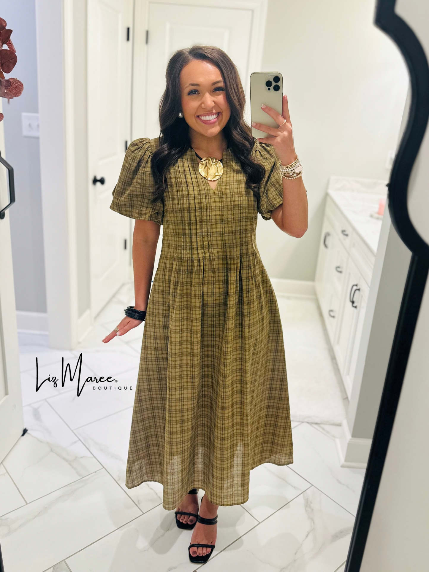 The Sawyer Olive Plaid Midi Dress