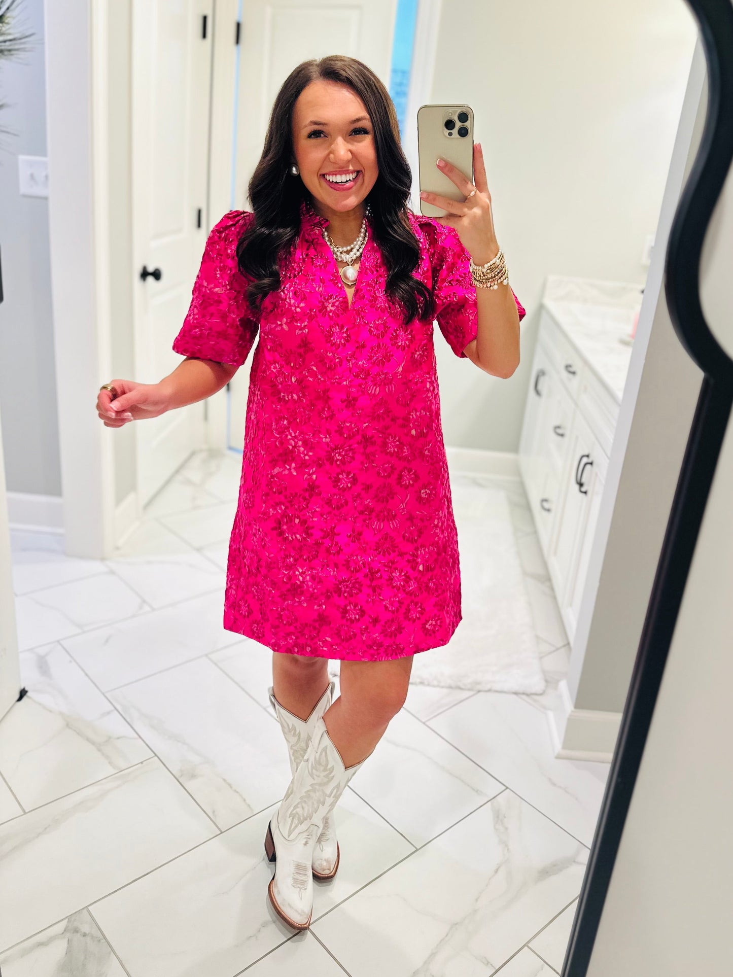 The Harrington Fuchsia Jacquard Shift Dress