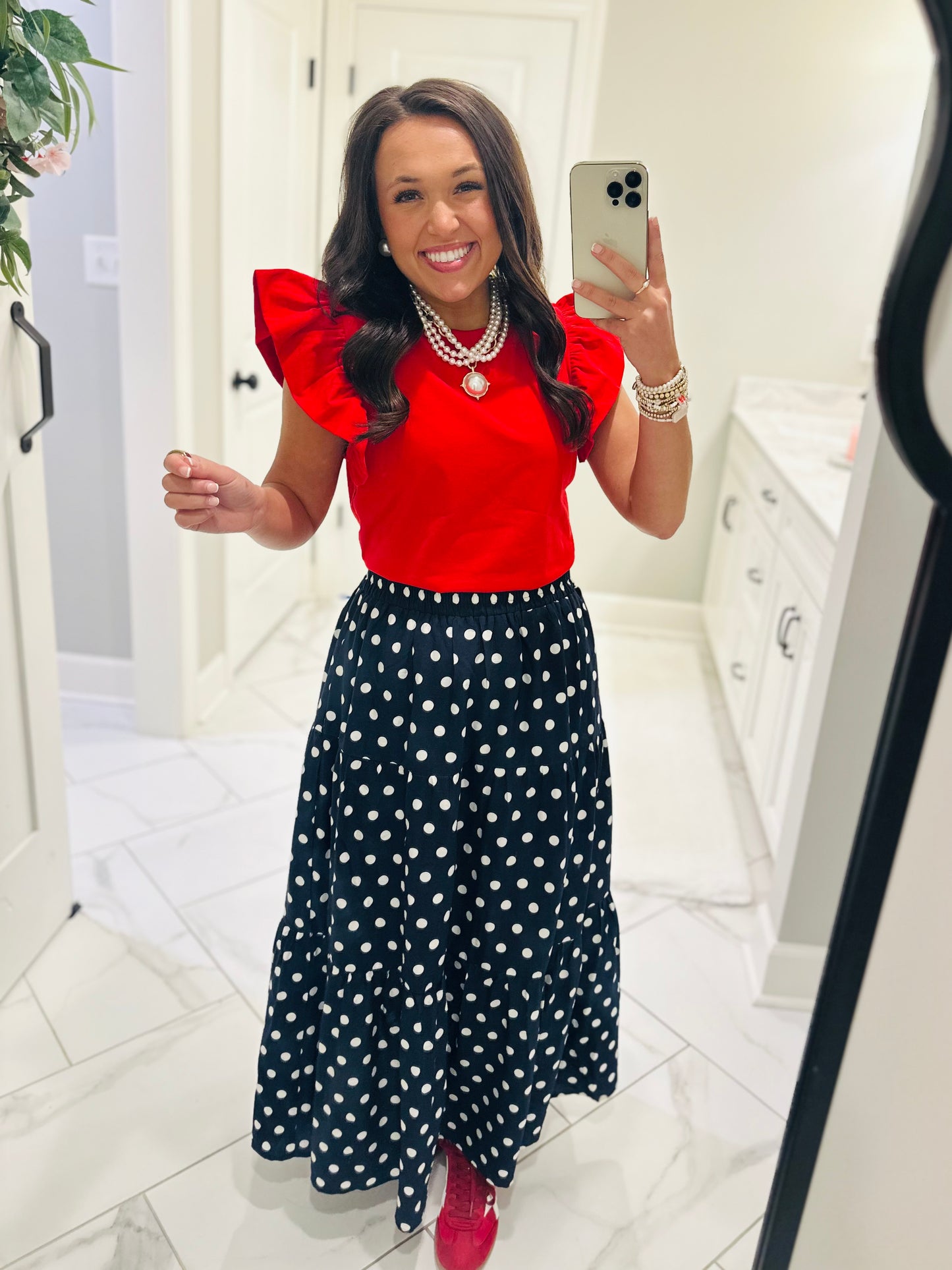 The Tillie Red Ruffled Sleeve Top