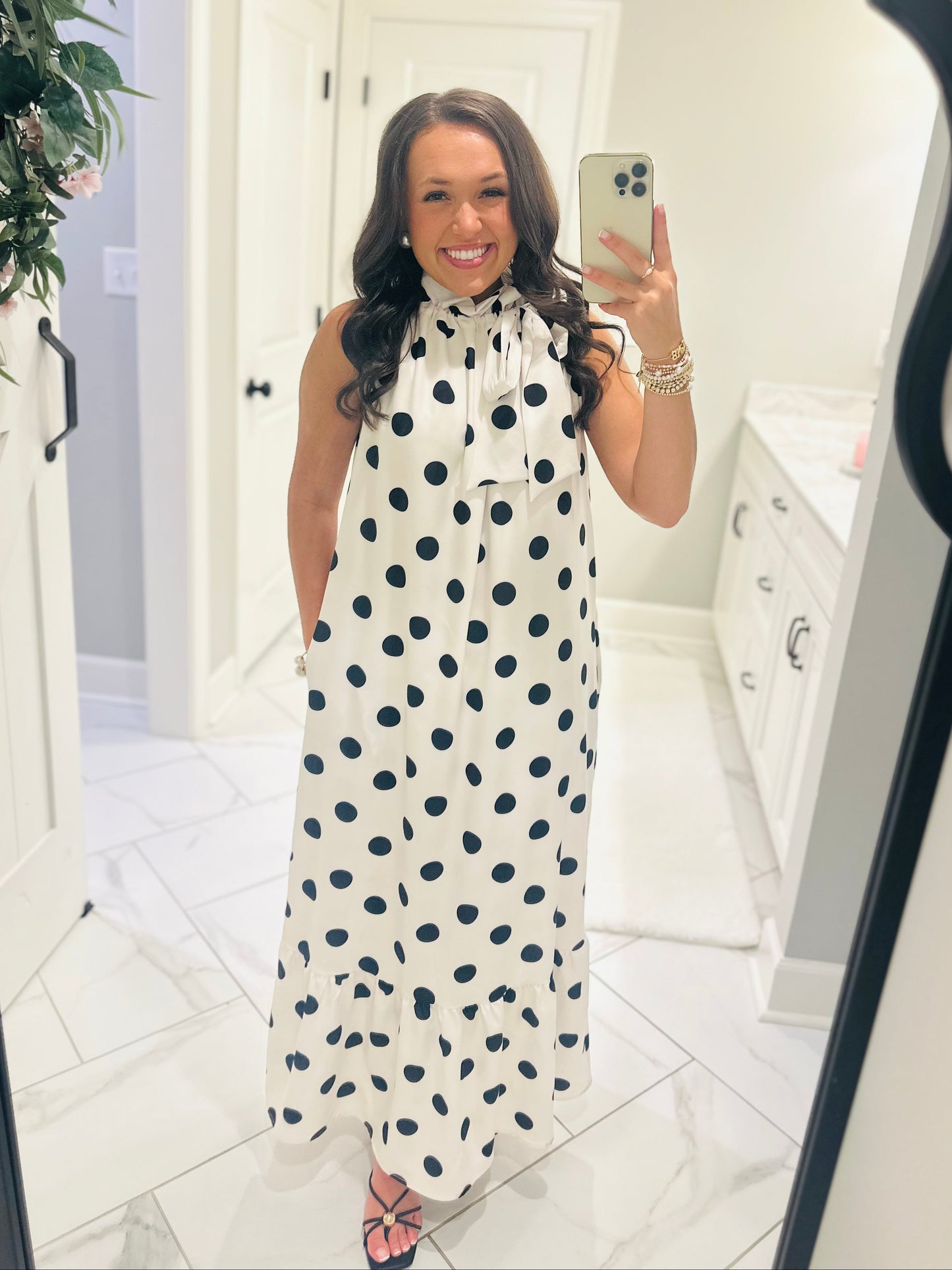 The Belle White + Black Polka Dot Maxi Dress