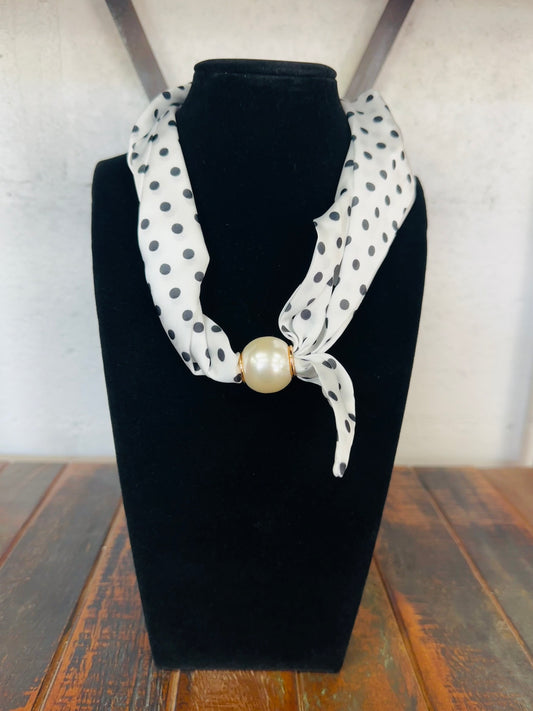 White + Black Polkadot Pearl Scarf Necklace