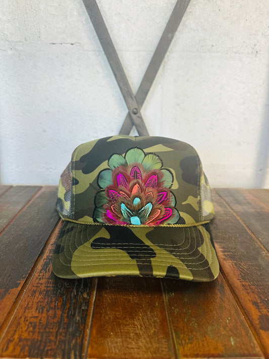 Camo Feather Trucker Hat