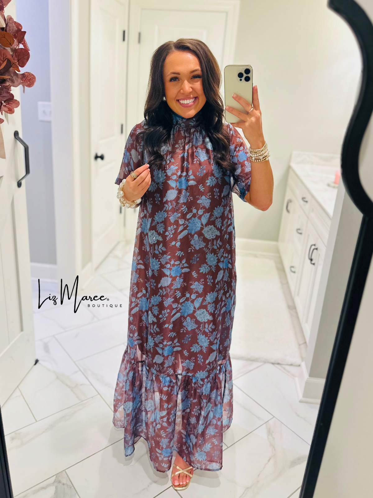 The Emersyn Brown Floral Organza Midi Dress