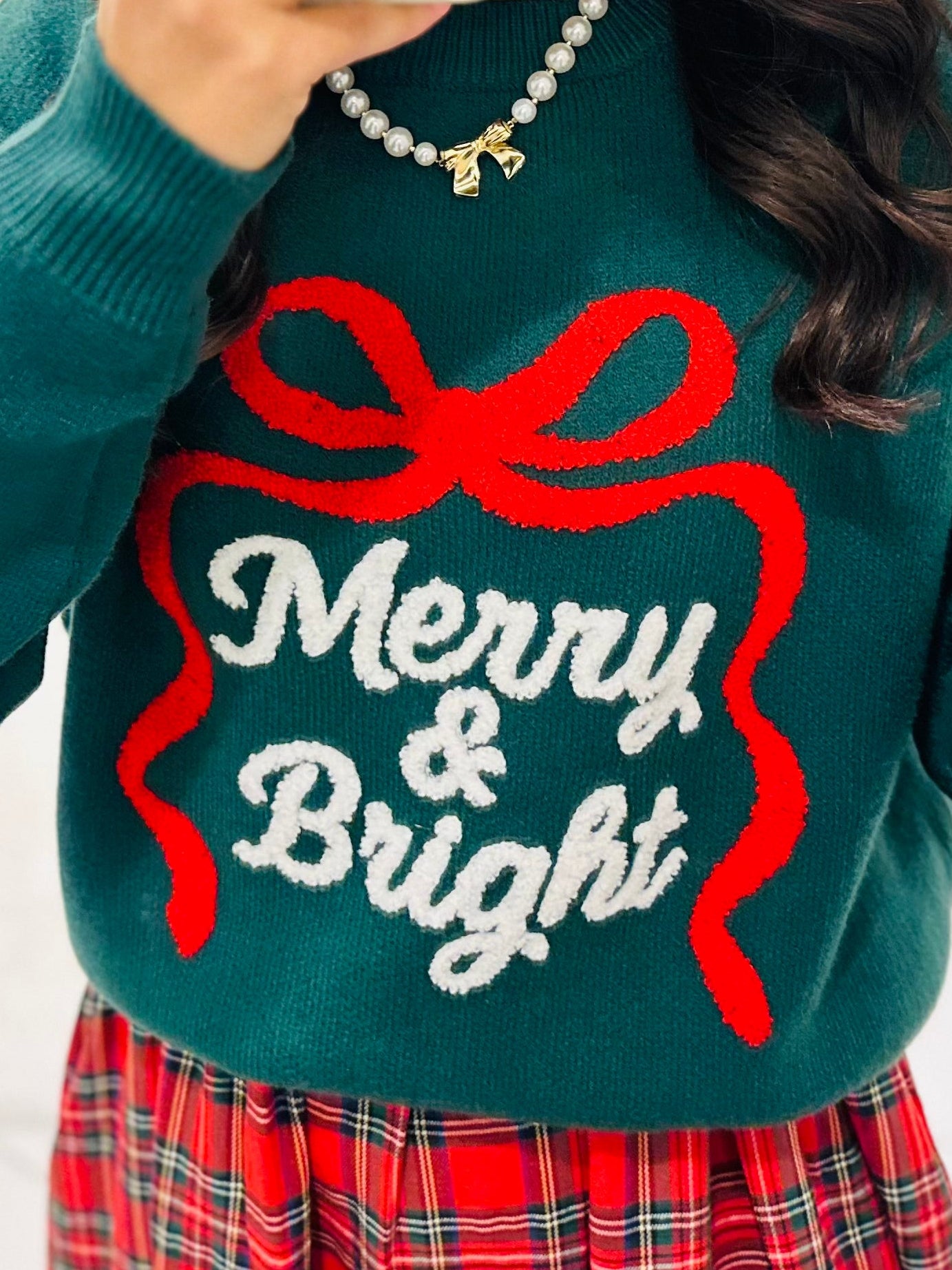 The Hunter Green Merry & Bright Embroidered Sweater
