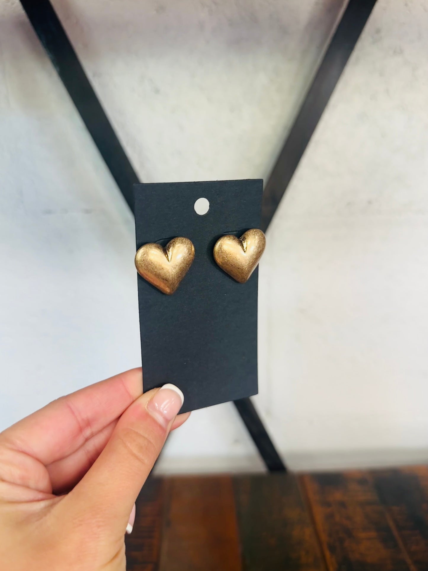 Vintage Gold Puffy Heart Stud Earring