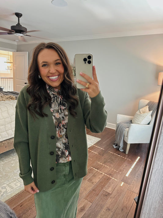 Let's Get Cozy Olive Green Cardigan