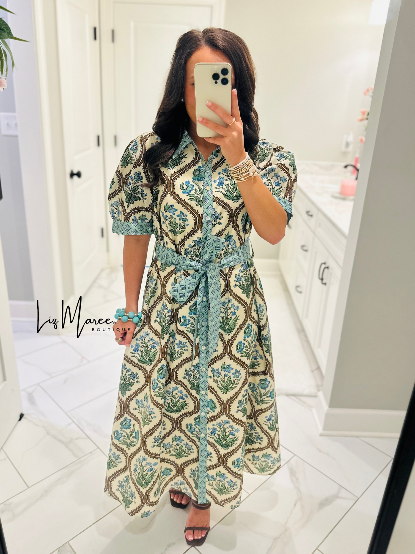 The Wrenley Natural Floral Midi Dress