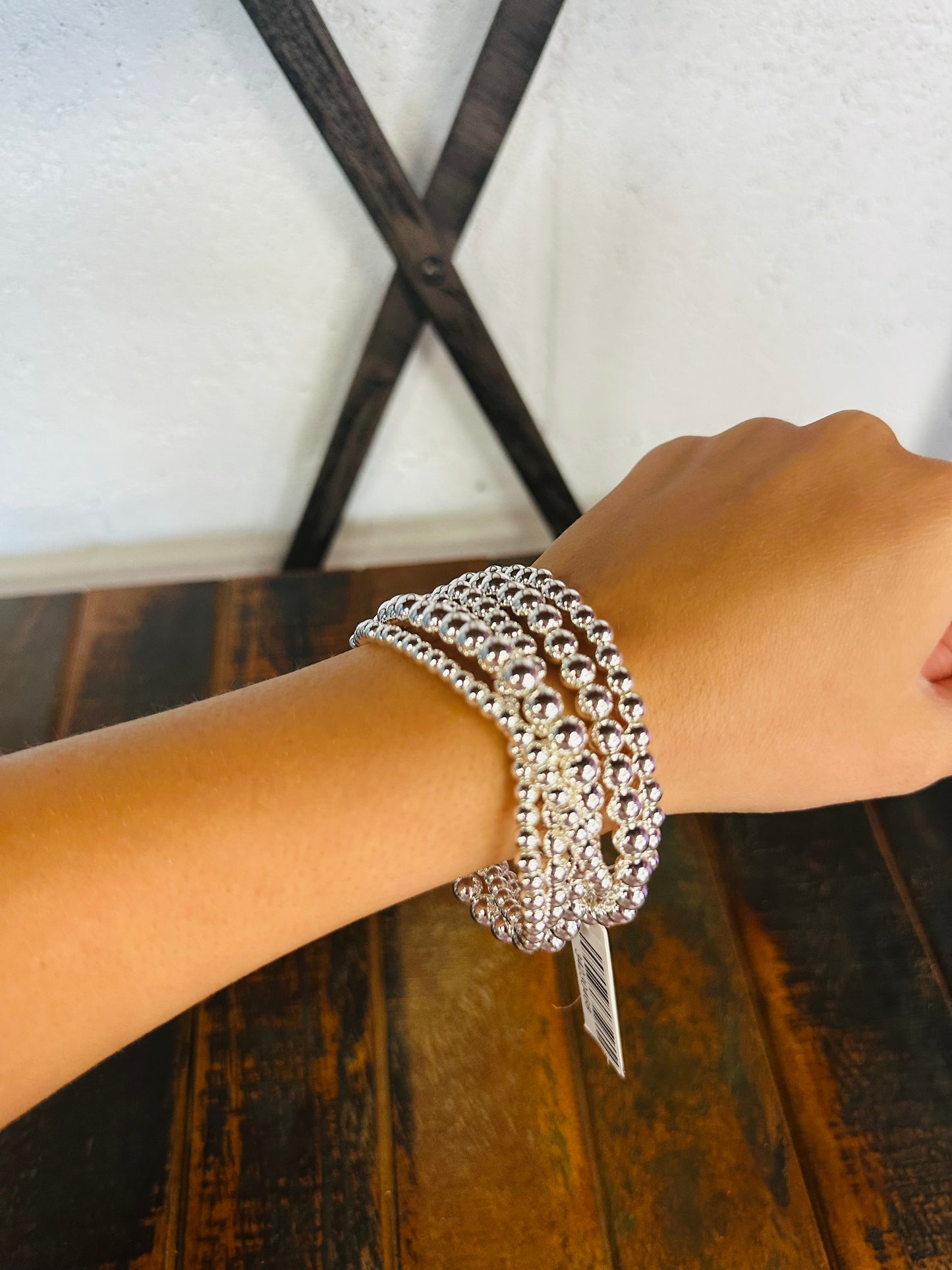 Silver Beaded Bracelet Set
