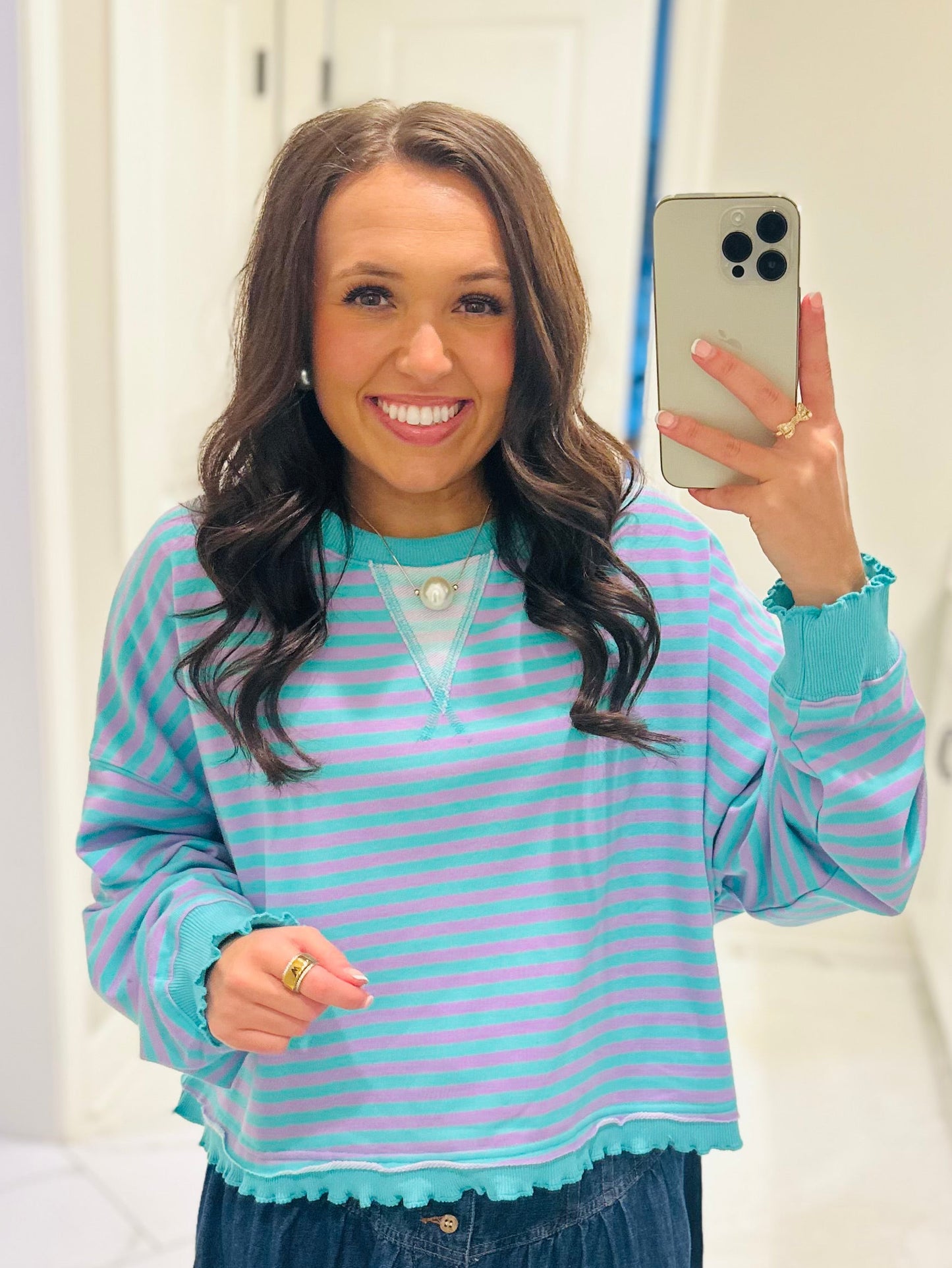 The Lily Striped Crop Sweatshirt