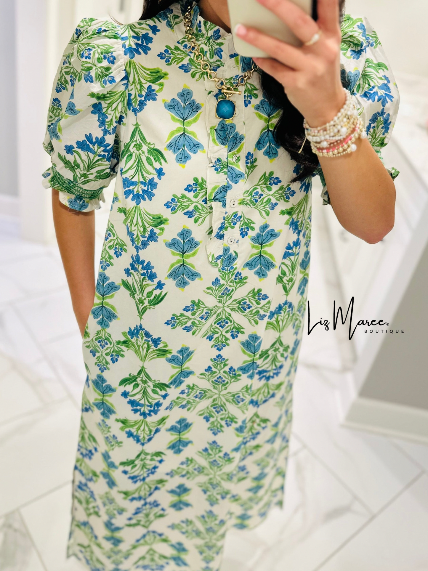 The Lana Blue + Green Botanical Maxi Dress