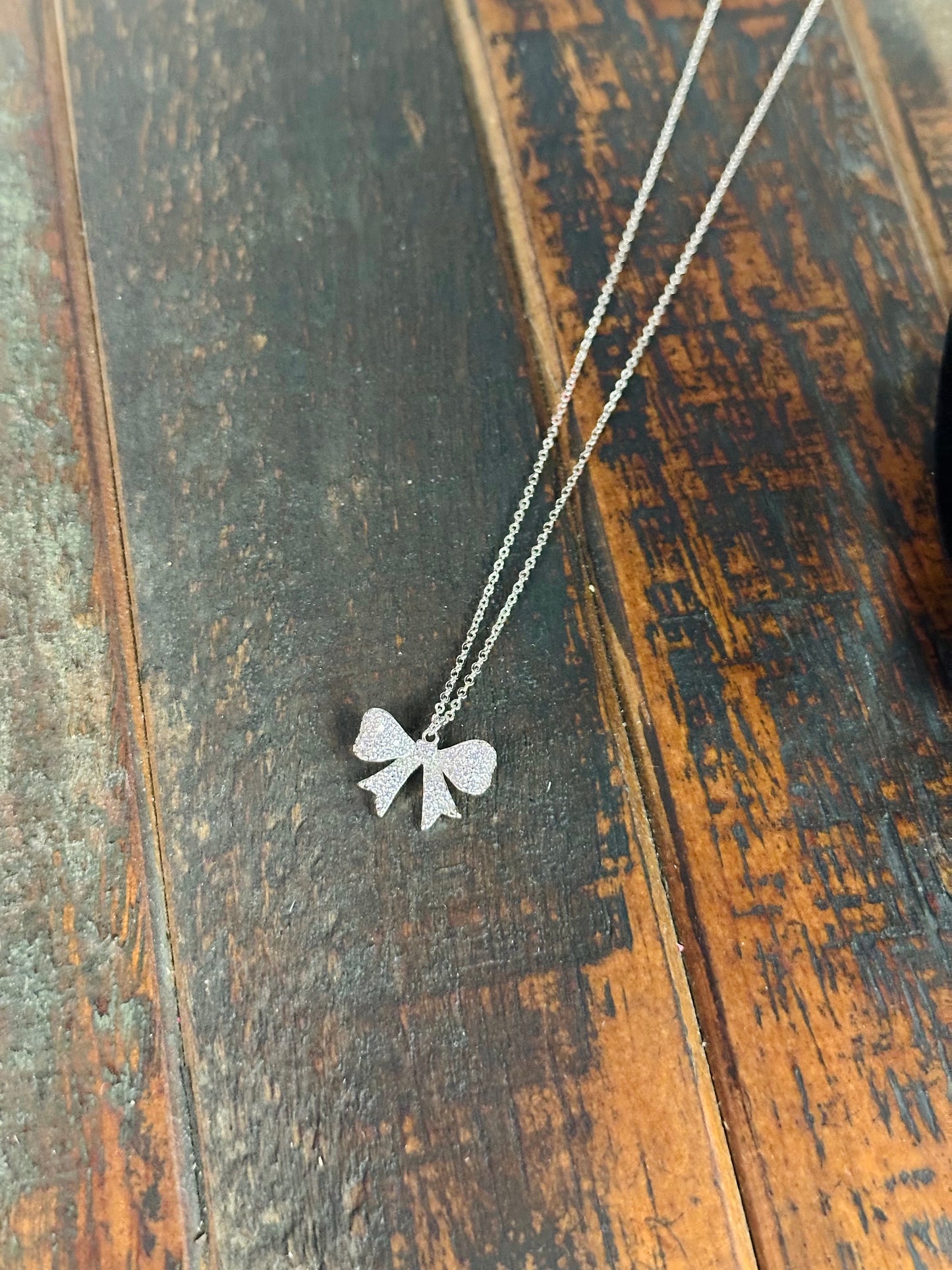 Silver Cubic Zirconia Bow Pendant Necklace
