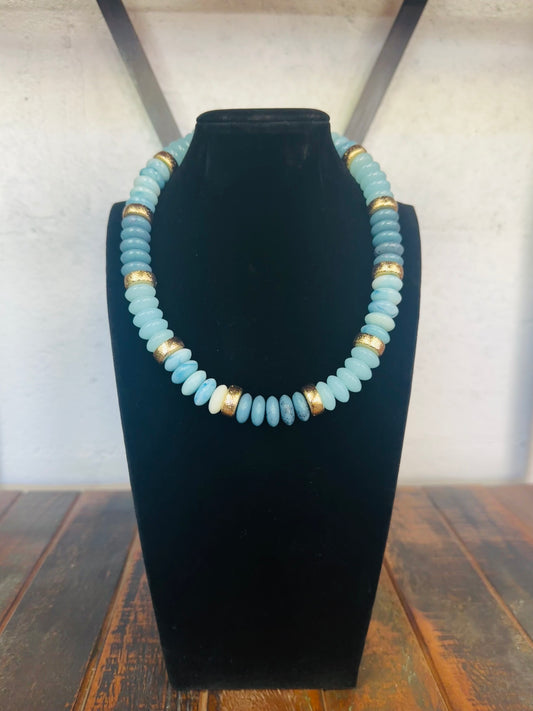 Turquoise + Gold Wide Bead Necklace