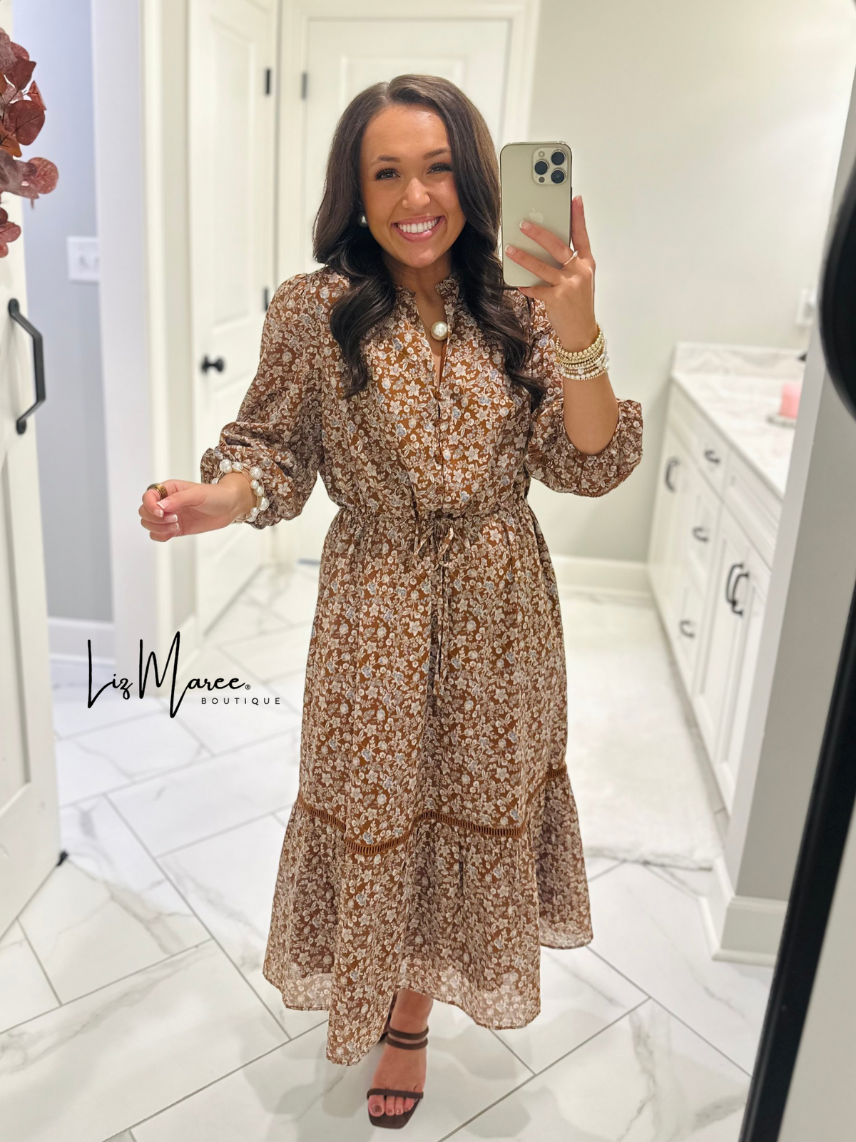 The Ramsey Brown Ditsy Floral Midi Dress