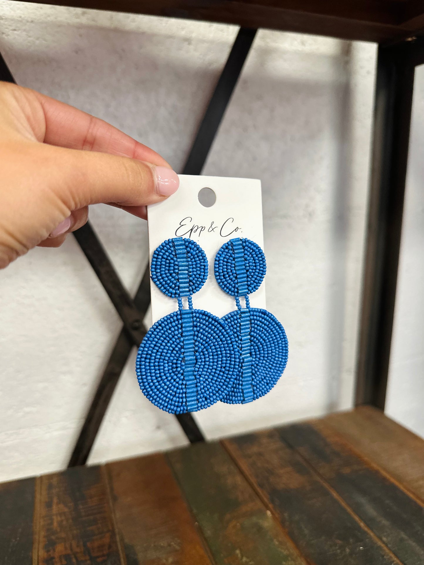 Royal Blue Beaded Double Circle Drops