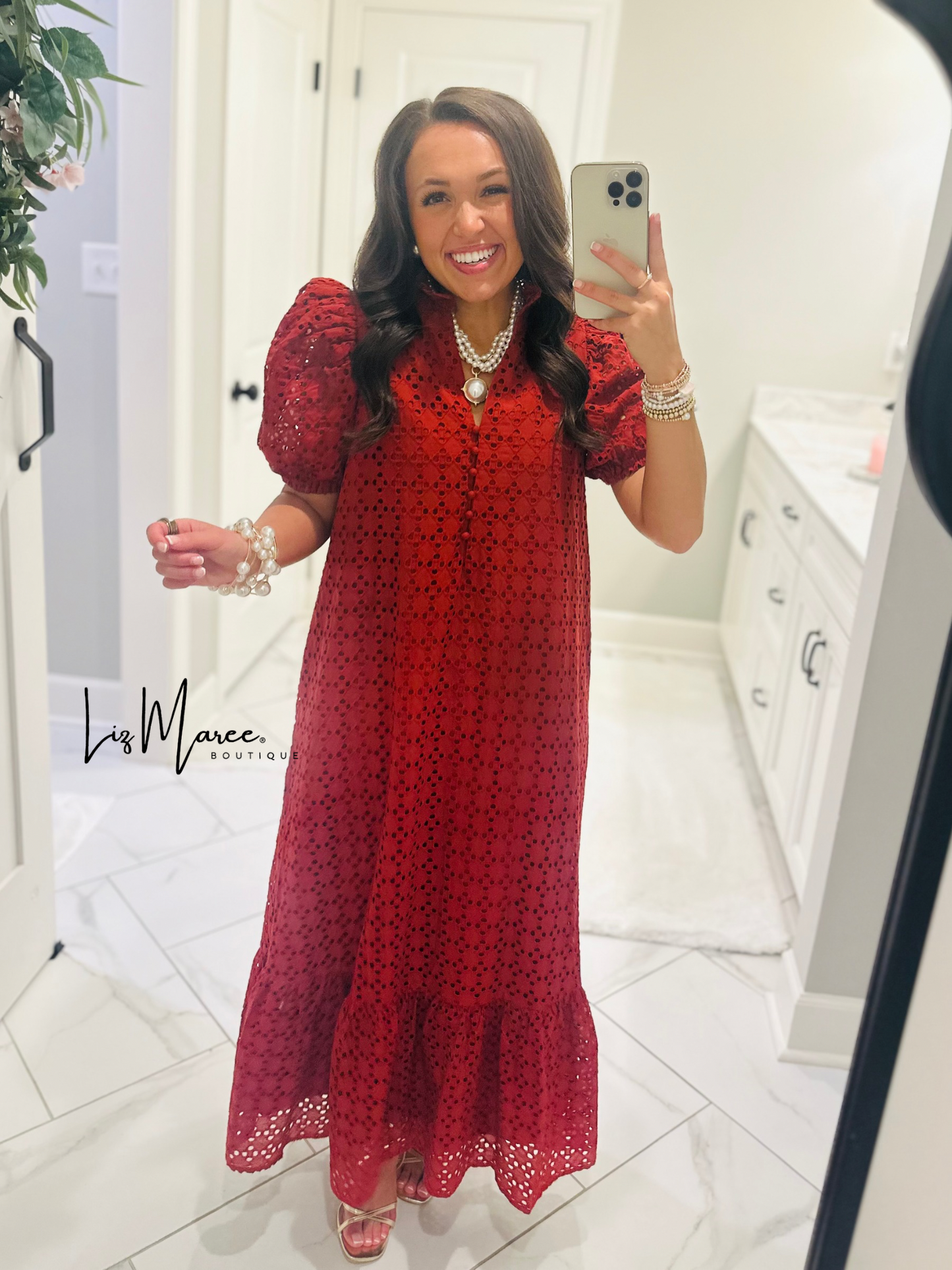 The Liz Rust Eyelet Midi Dress