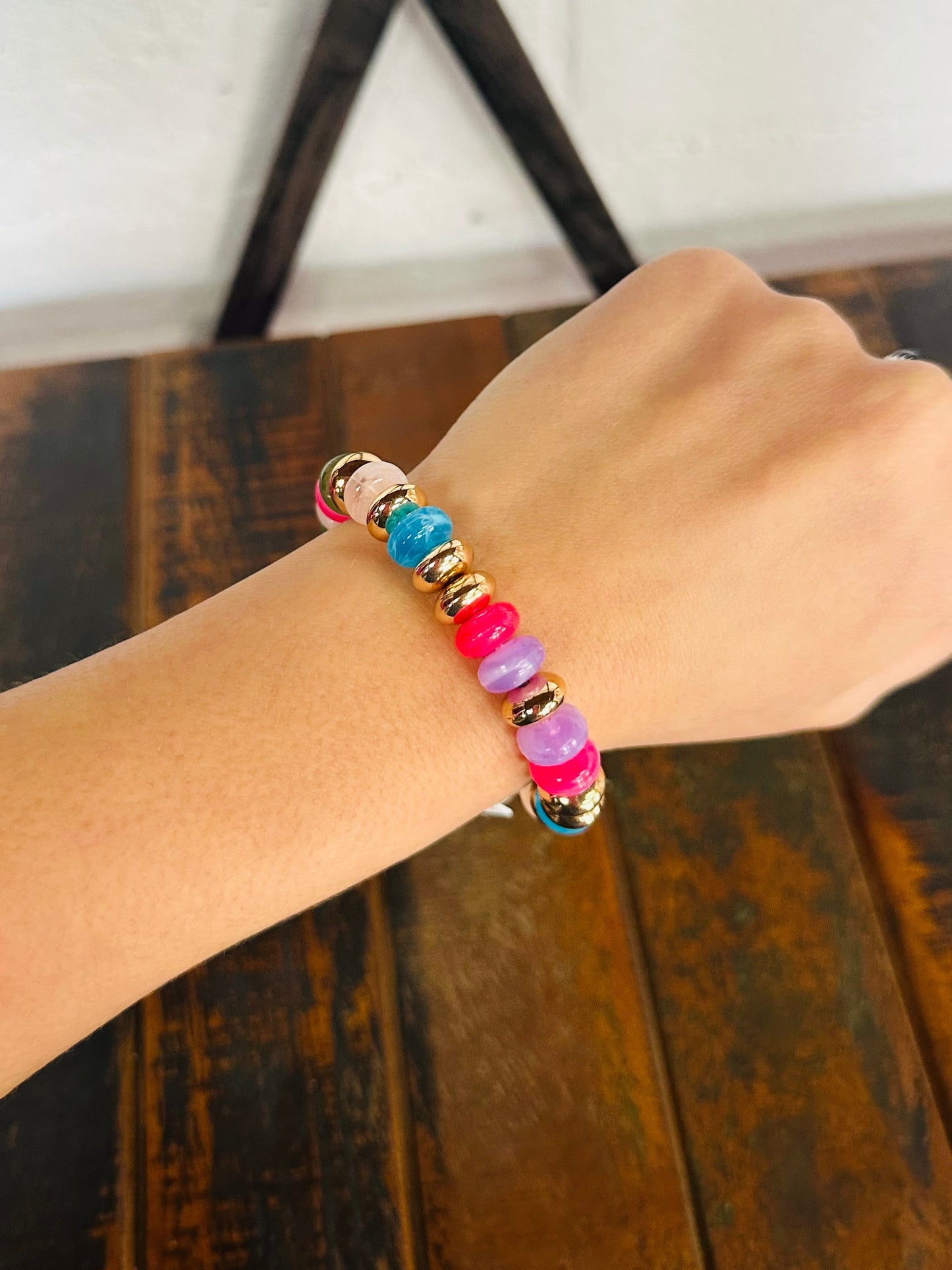 Rainbow Stone & Metal Beaded Bracelet