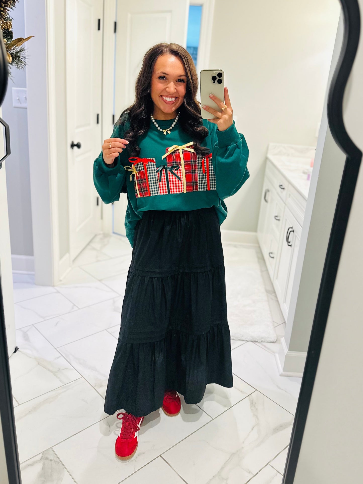 The Christmas Gift Box Patchwork Embroidered Sweatshirt