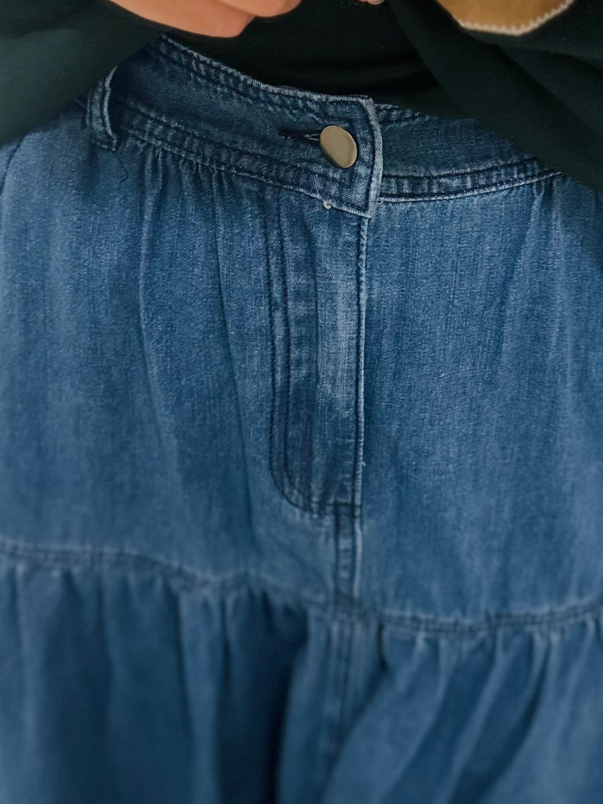 The Callie Denim Tiered Midi Skirt