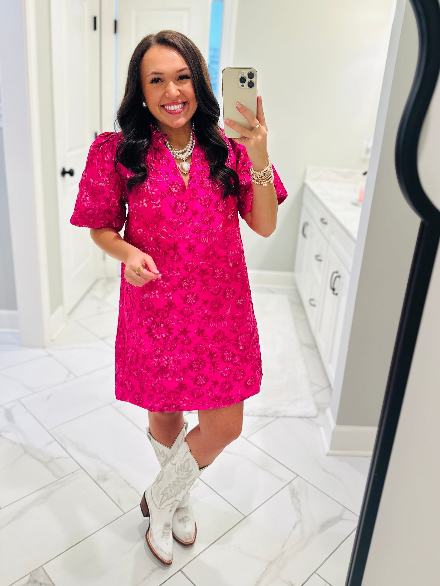 The Harrington Fuchsia Jacquard Shift Dress