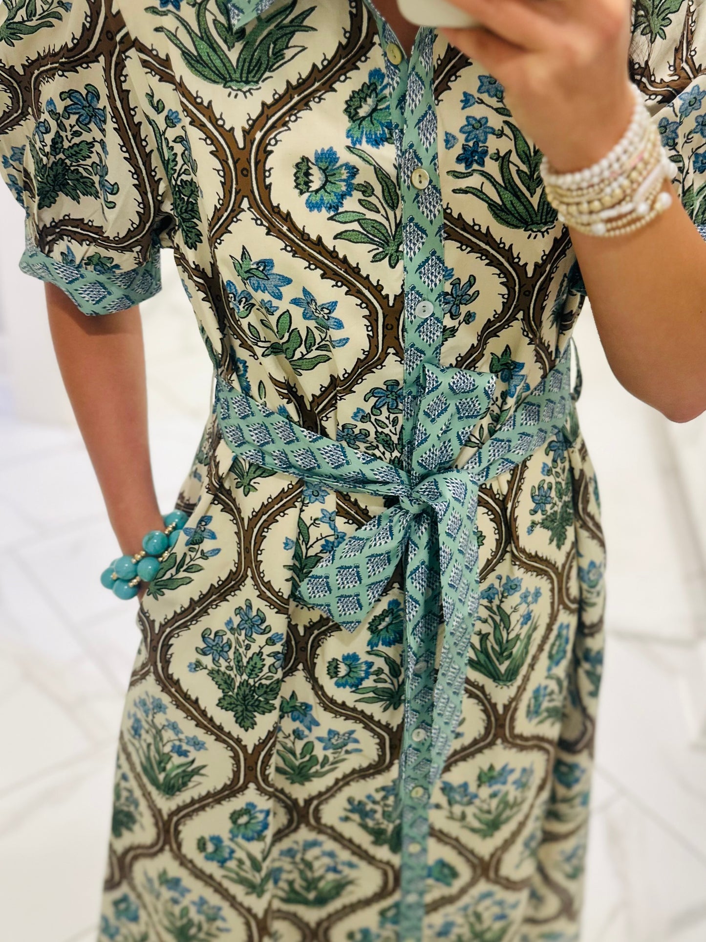 The Wrenley Natural Floral Midi Dress