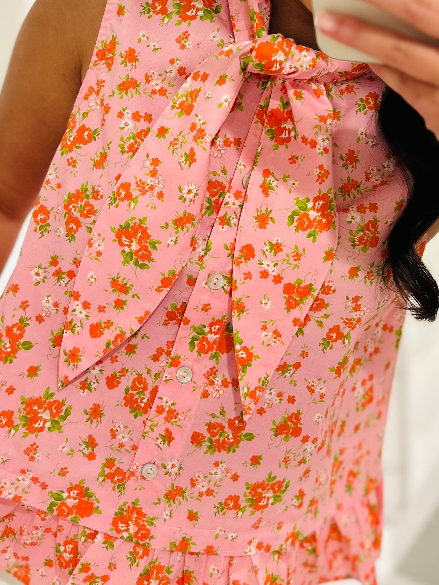 The Jane Pink Floral Bow Top