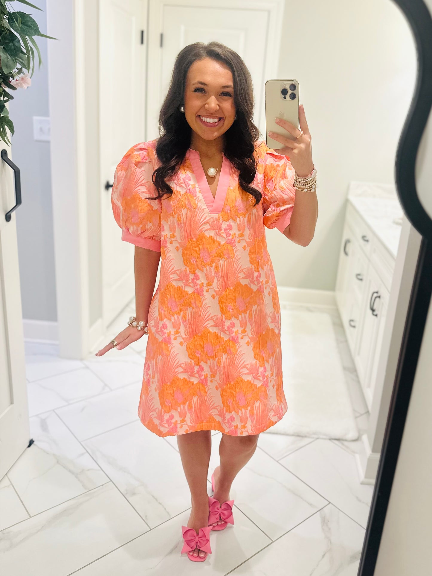 The Summer Peach Mix Floral Jacquard Dress