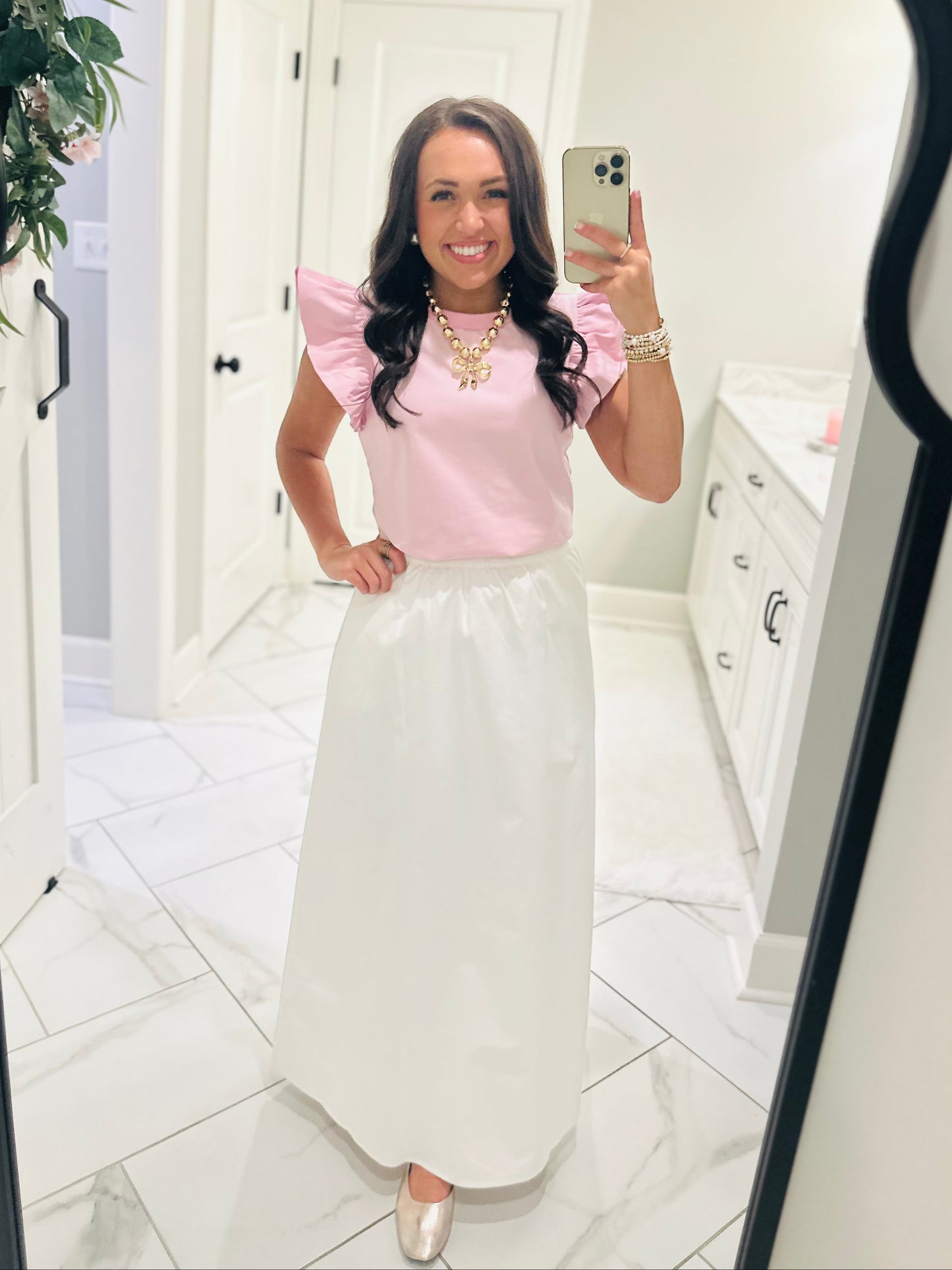 The Eva White Cotton Midi Skirt