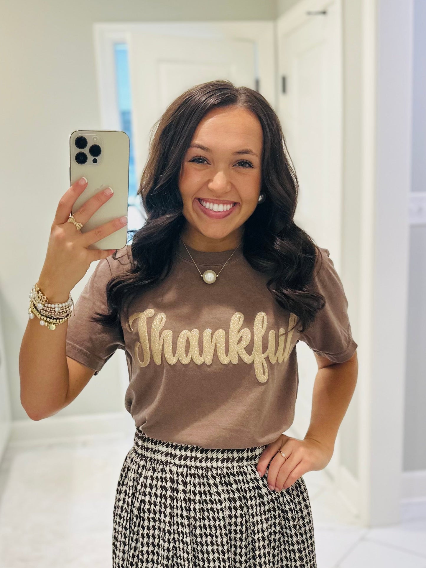 The Gold Glitter Thankful Puff Tee