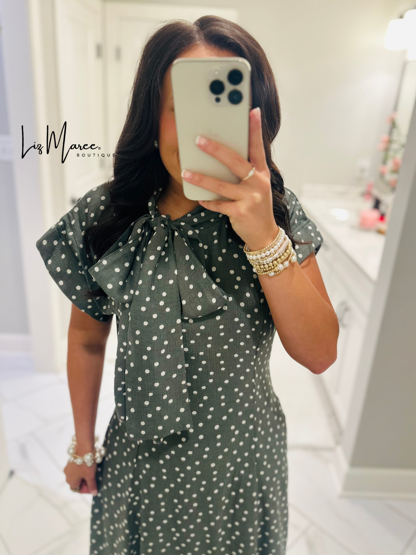 The Margo Olive Polka Dot Midi Dress