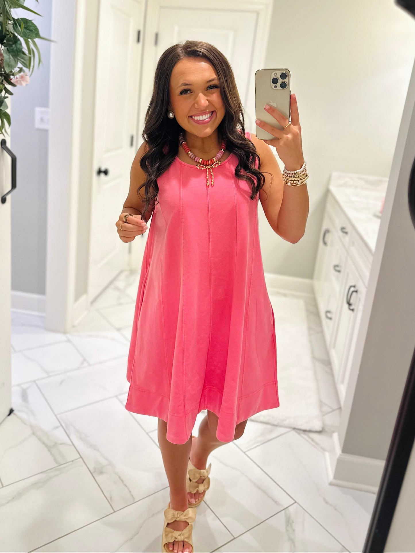The Lula Pink Sleeveless Washed Swing Dress