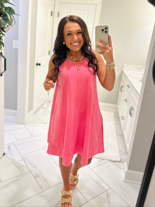 The Lula Pink Sleeveless Washed Swing Dress