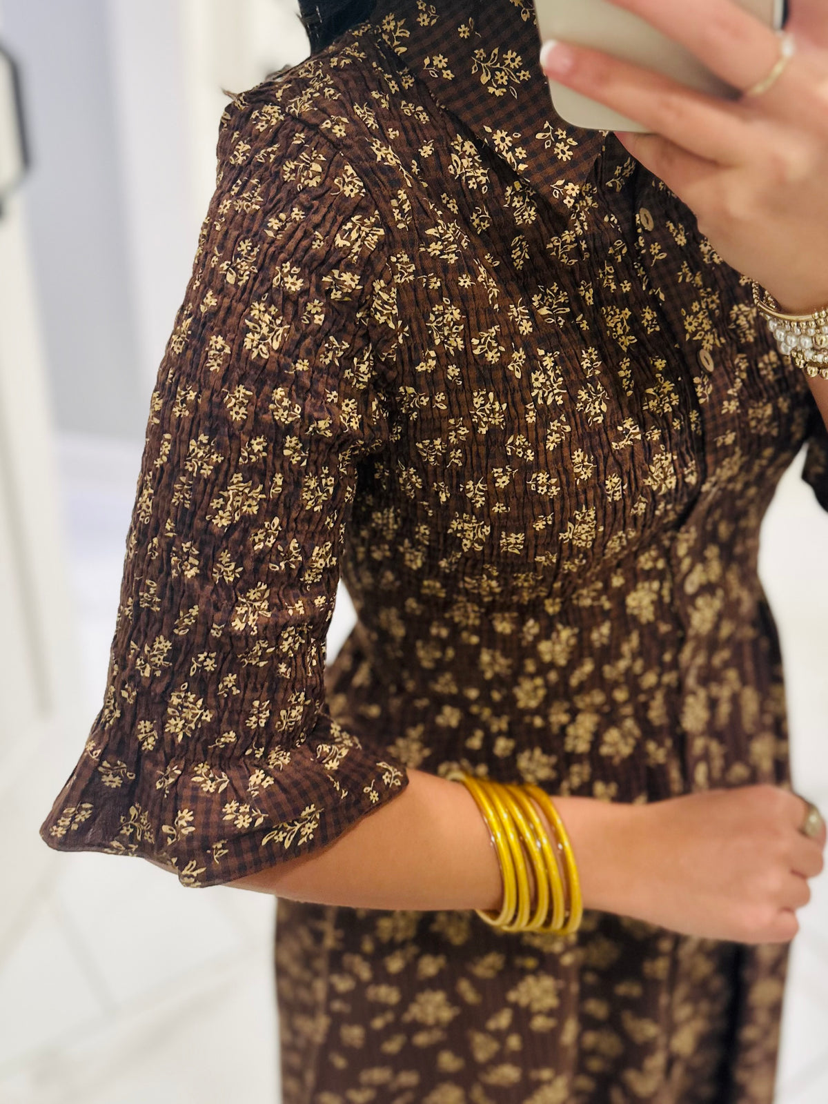 The Lara Mocha Brown Floral Midi Dress