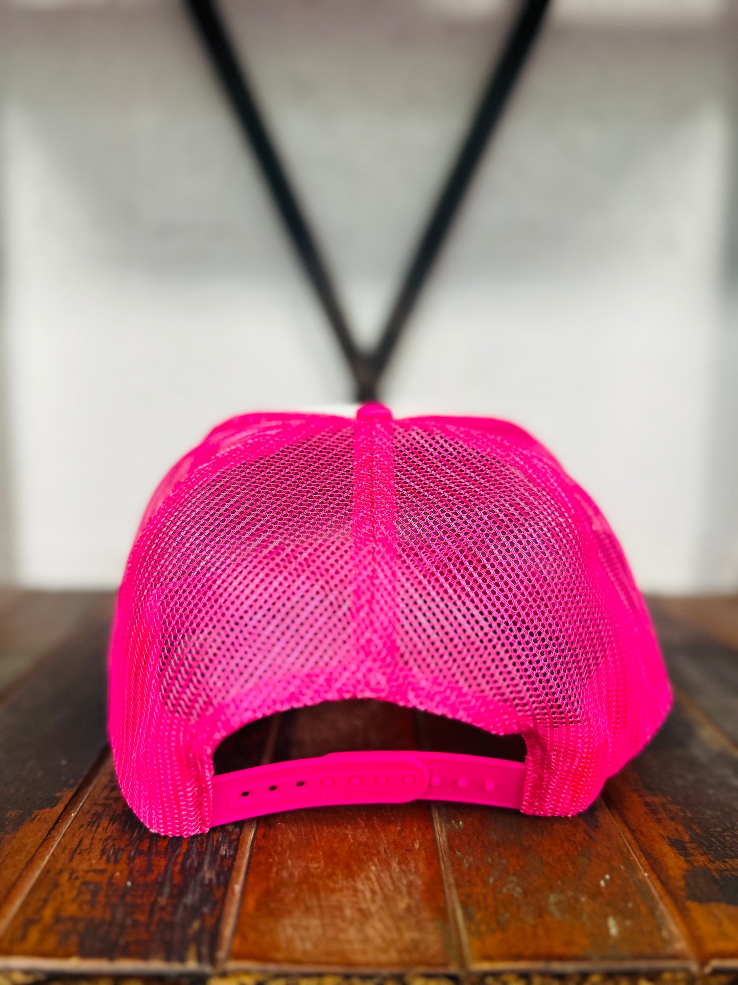 Hot Pink Feather + Trio Diamond Stone Trucker Hat