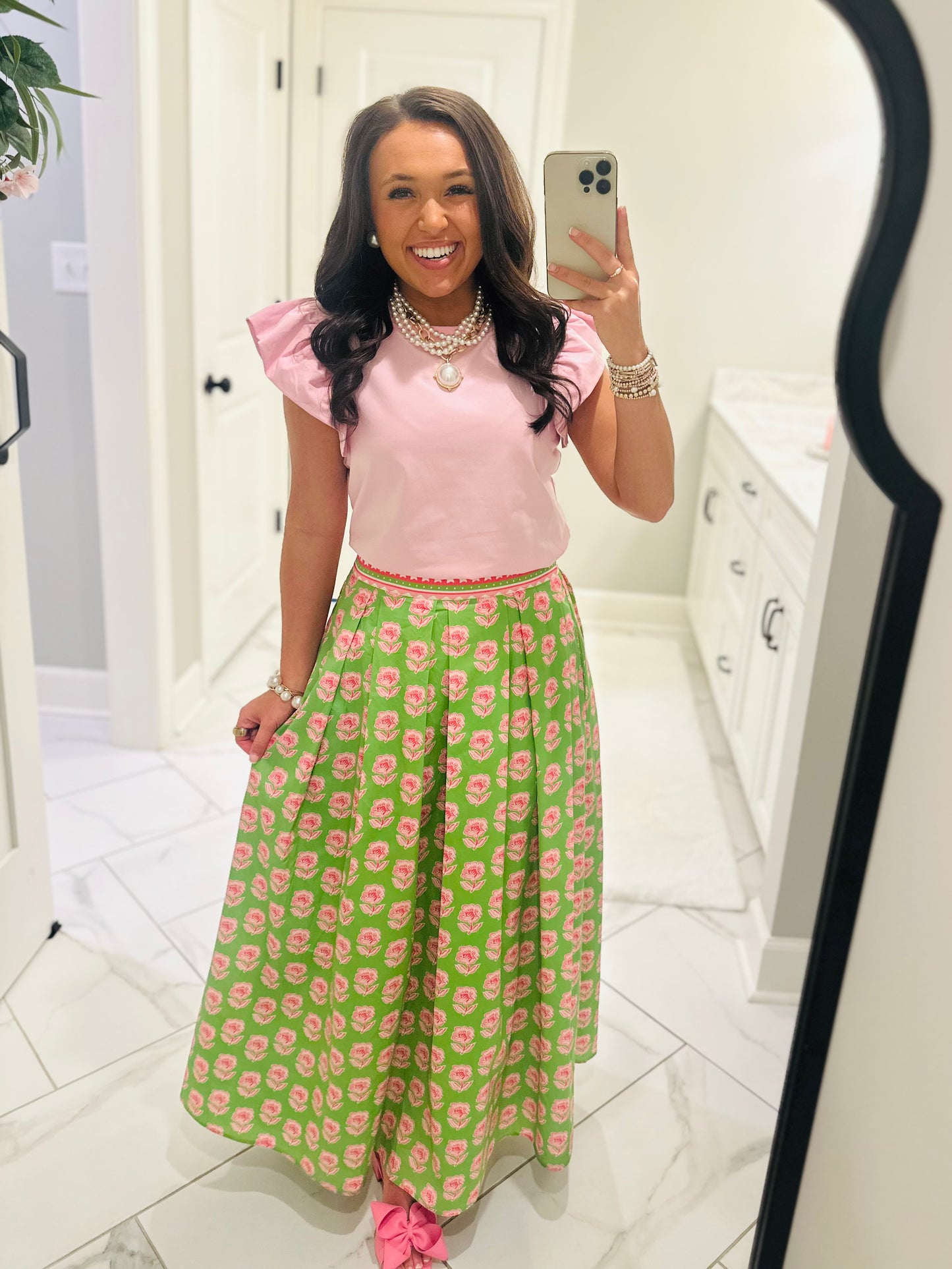 The Sophie Green Floral Midi Skirt