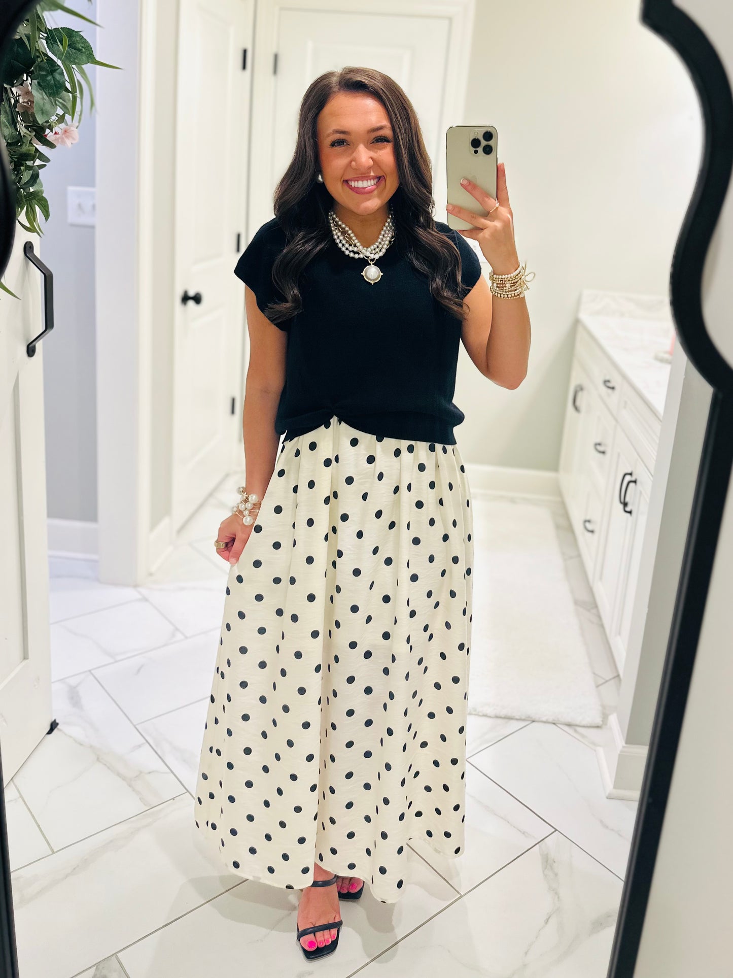 The Lennon Black Layered Polka Dot Midi Dress