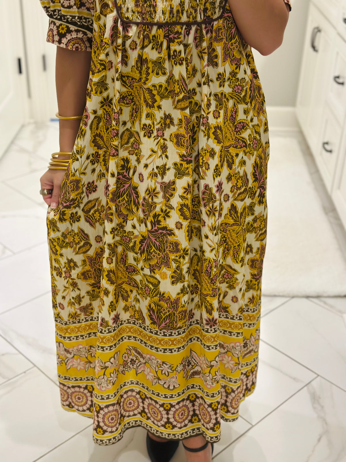 The Phoebe Golden Yellow Floral Midi Dress